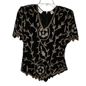 Vintage Laurence Kazar Silk Beaded‎ Top